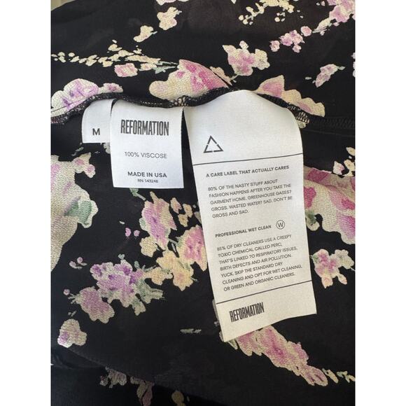Reformation Black Floral Tie-Waist Blouse – Size M - Picture 5 of 6